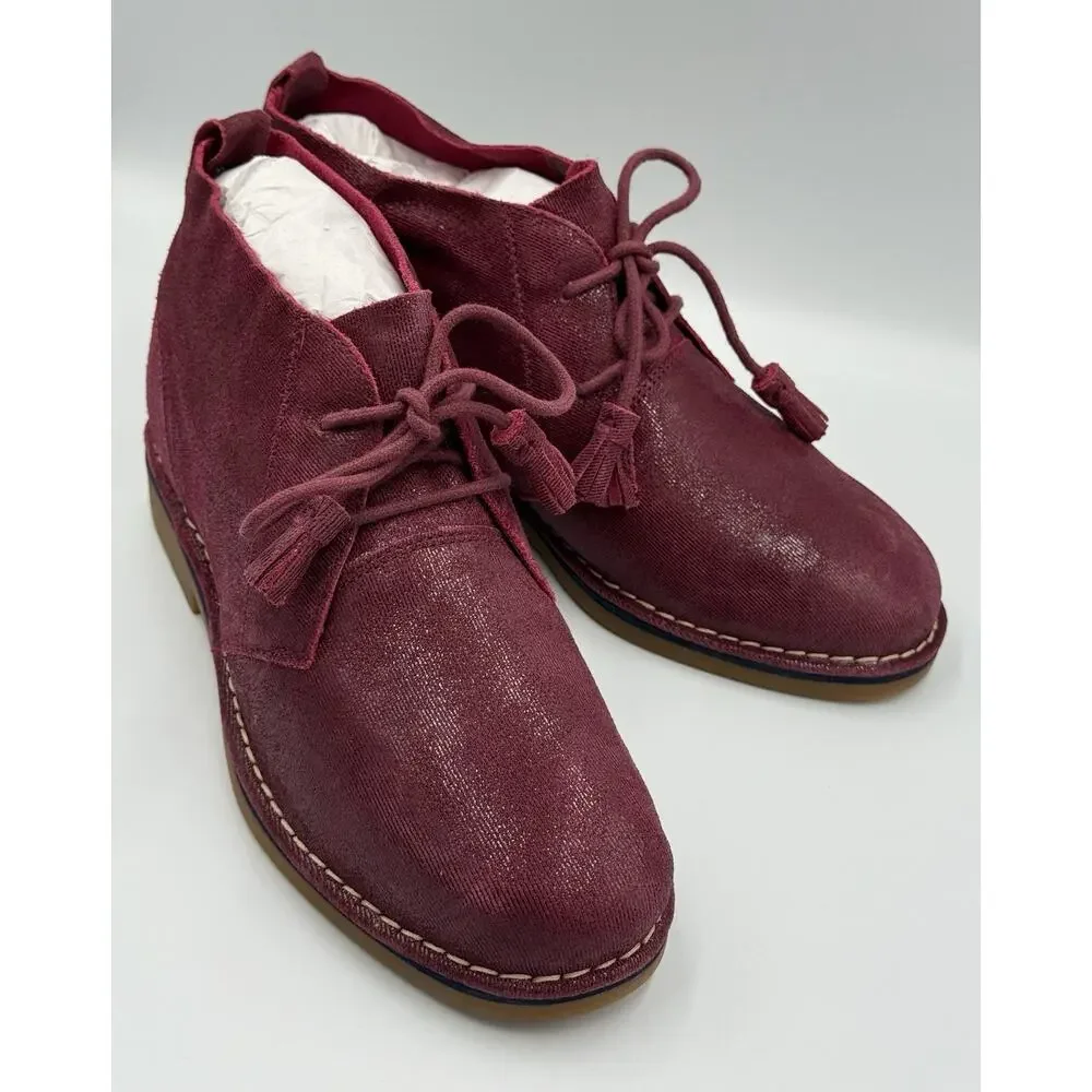 Hush Puppies Women's Suede Ankle Boots Burgundy Wide 9W Lace Up Tassel Comfort - Picture 2 of 12